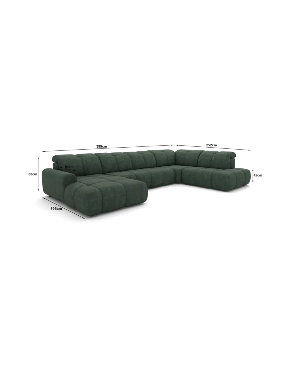 Bullet U-sofa Højrevendt med chaiselong og open end