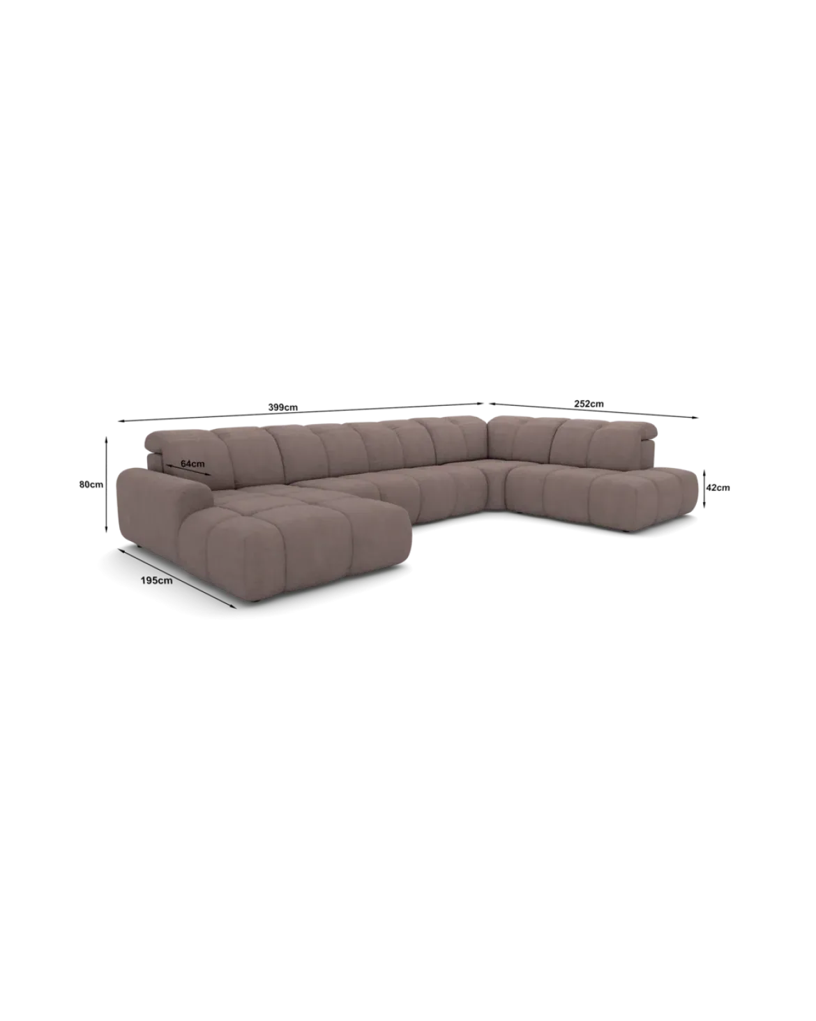 Bullet U-sofa Højrevendt med chaiselong og open end