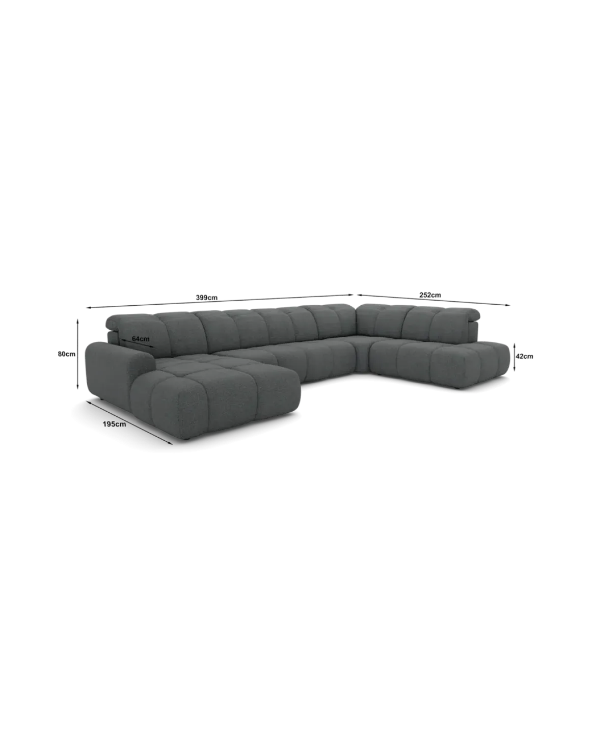 Bullet U-sofa Højrevendt med chaiselong og open end