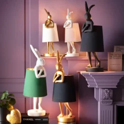 Kanin bordlampe Hvid/rosa