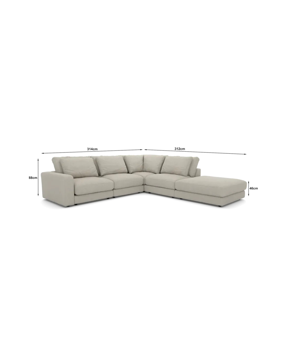 Rio hjørnesofa Højrevendt med stor pufafslutning