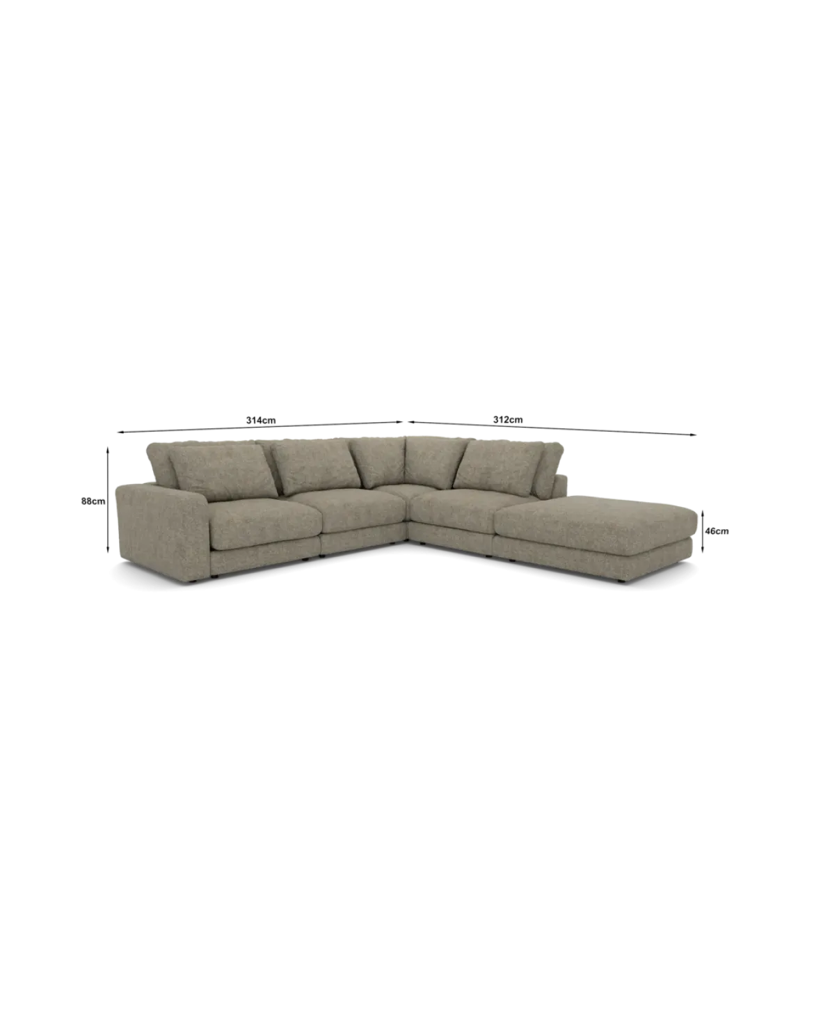 Rio hjørnesofa Højrevendt med stor pufafslutning