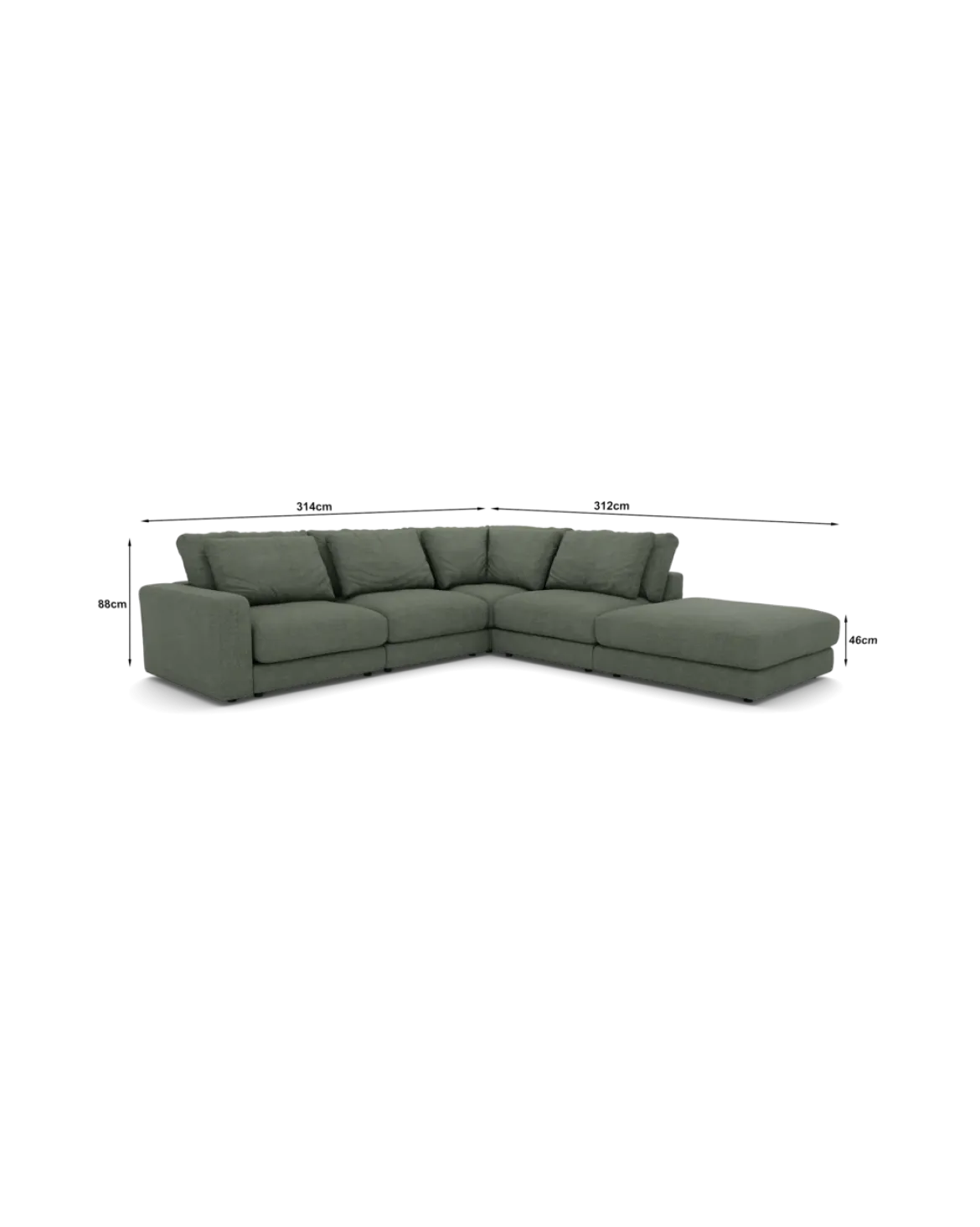 Rio hjørnesofa Højrevendt med stor pufafslutning